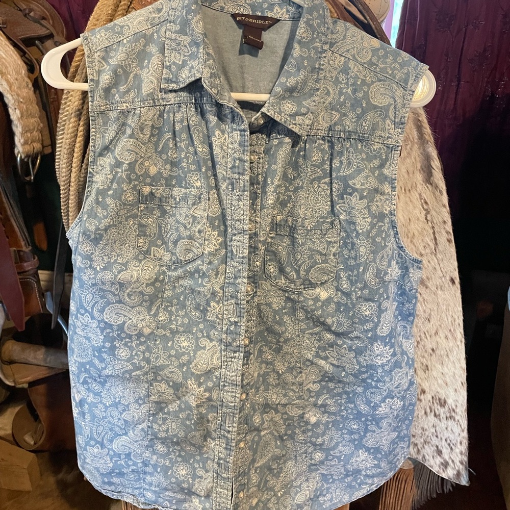Vintage Bit & Bridle Blue Paisley Denim Top